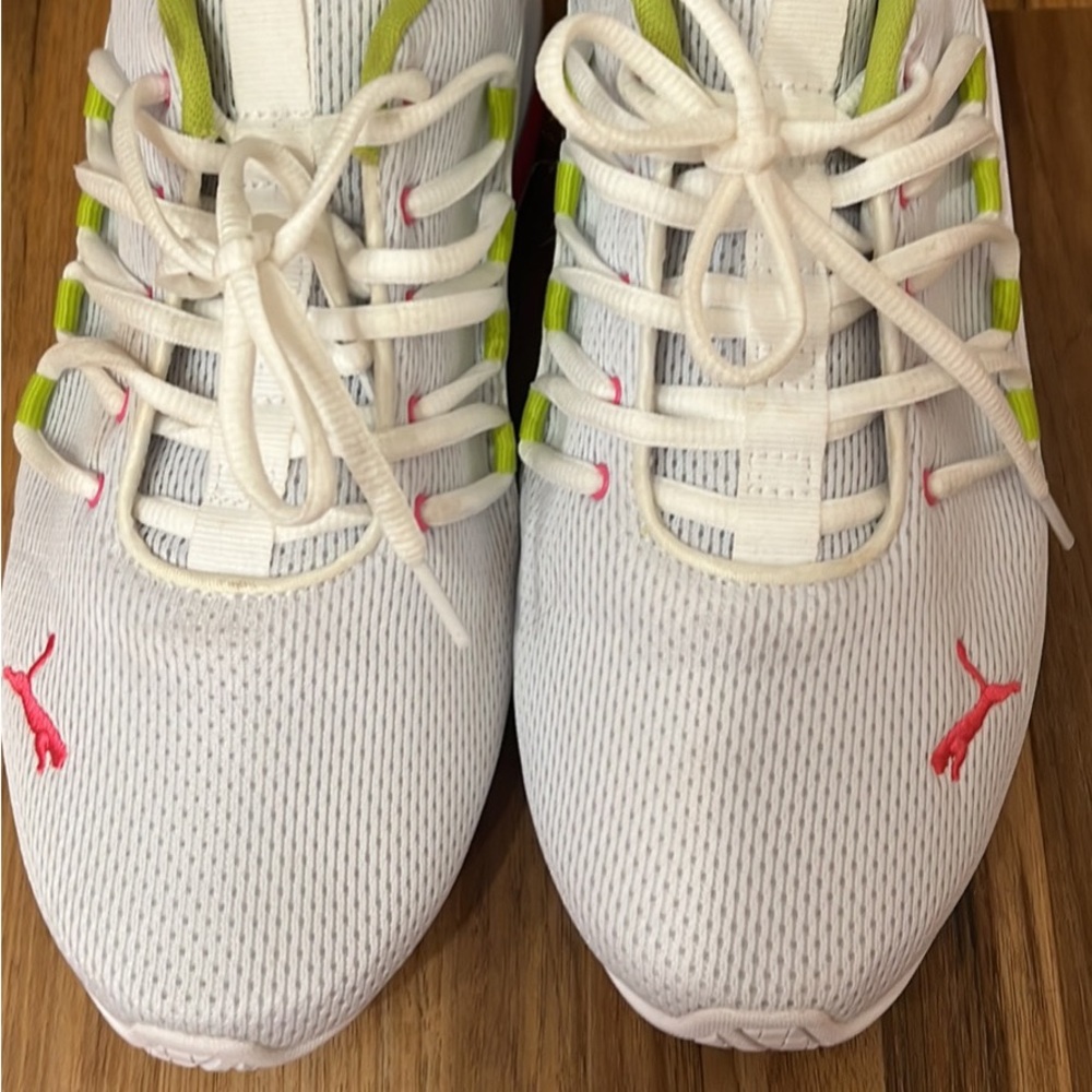 White puma running shoes